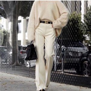 ZARA "THE FRANCOISE" Ecru Full Length Straight Leg High-Waist Trousers